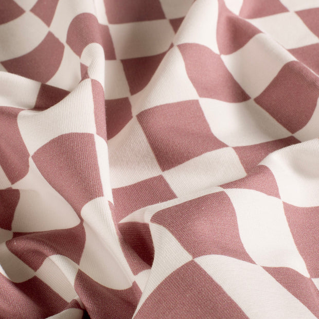 French Terry GOTS organic fabric Checks Lila