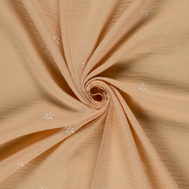 Muslin fabric Salmon embroidered 