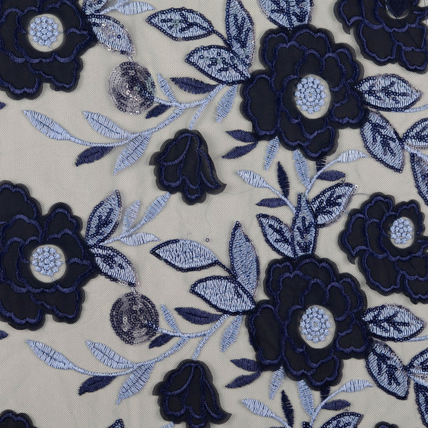 Tulle fabric Flowers Light Blue