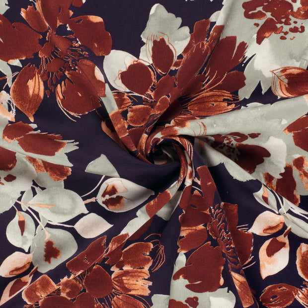 Viscose Satin fabric Navy printed 
