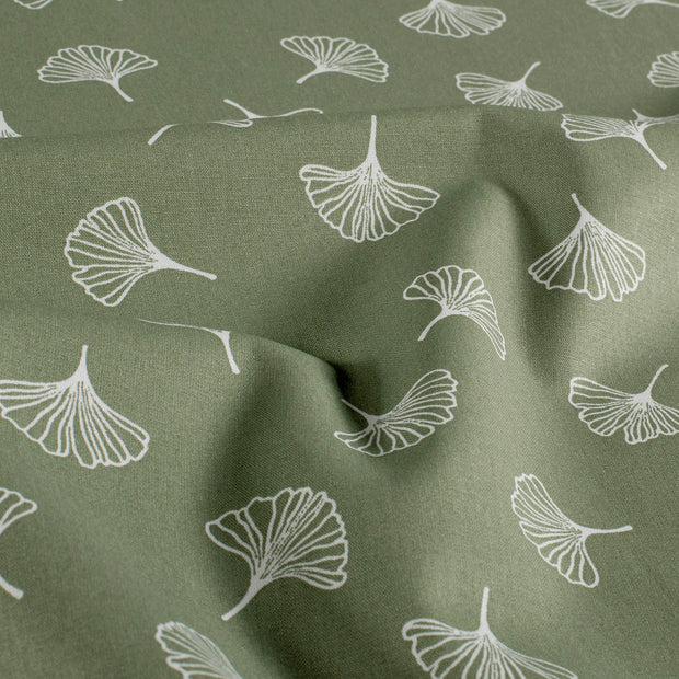 Cotton Poplin fabric Leaves Olive Green
