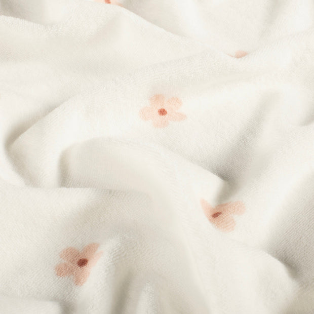 Stretch terry fabric Flowers Off White