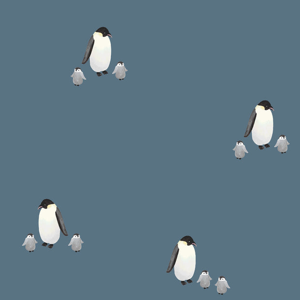 French Terry GOTS organic fabric Penguins Indigo