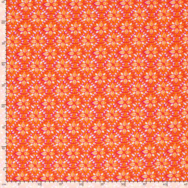 Jersey fabric Flowers Orange