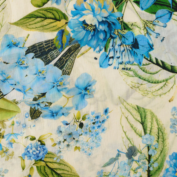 Viscosa Poplin tela Flores Azul claro