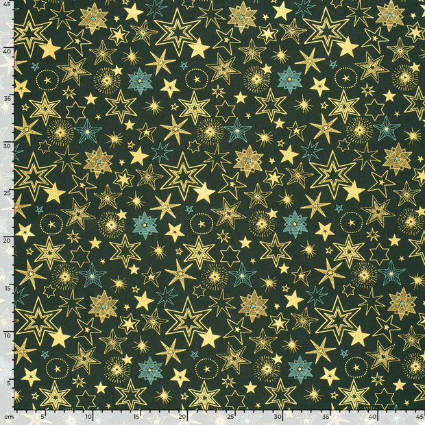 Cotton Poplin fabric Stars Dark Green