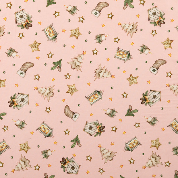 Cotton Poplin fabric Christmas Light Pink