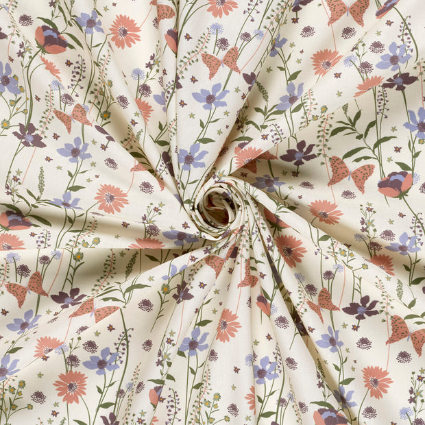 Cotton Poplin fabric Off White printed 