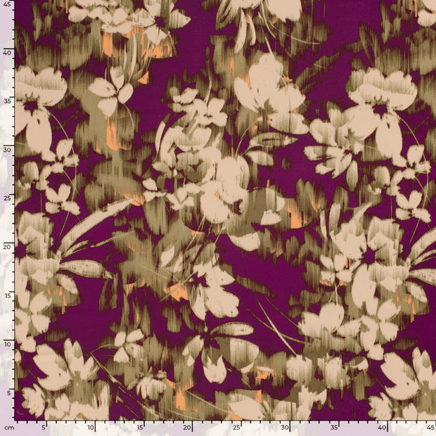 Satin Duchesse fabric Flowers Bordeaux
