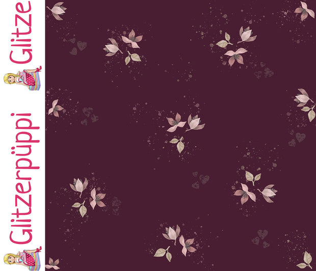 French Terry fabric Leaves Wine red