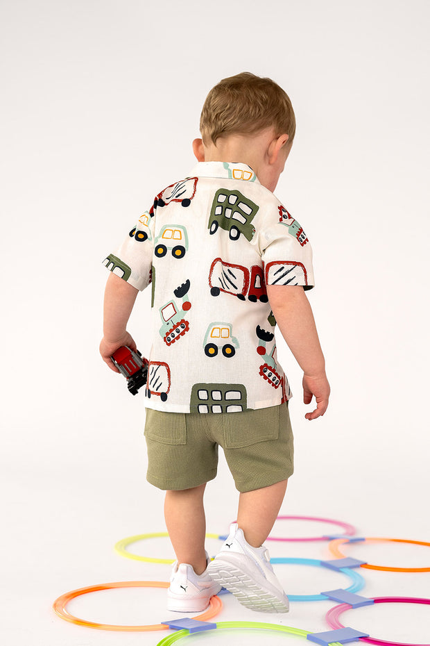 Cotton Poplin fabric Vehicles Off White