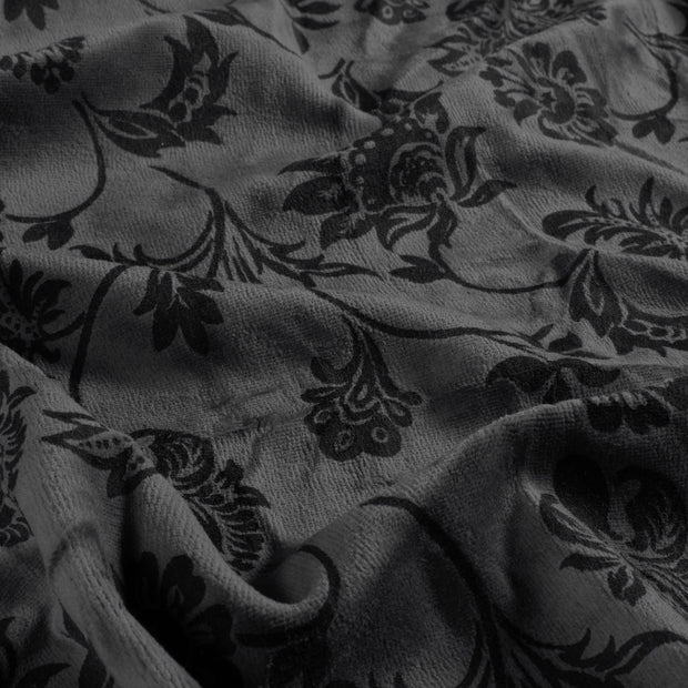 Nicky velours fabric Flowers Dark Grey