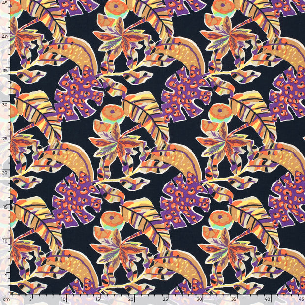 Polyester Bubble fabric Leaves Black