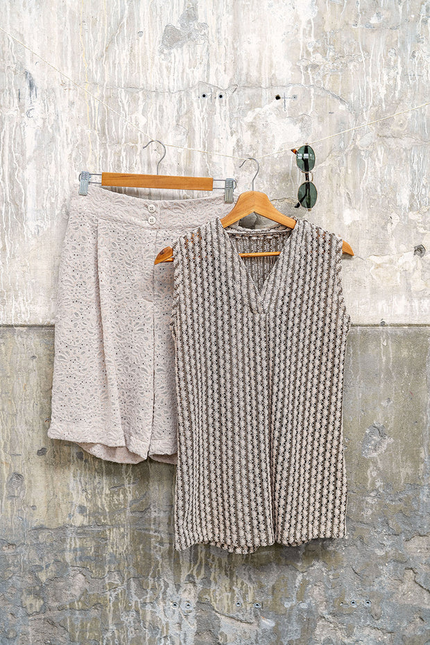 Lace fabric Stripes Taupe Grey