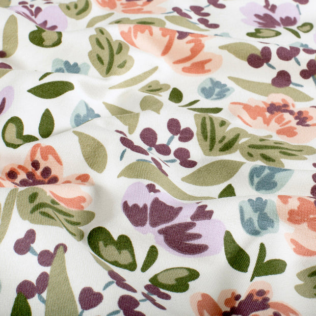 French Terry fabric Flowers Off White