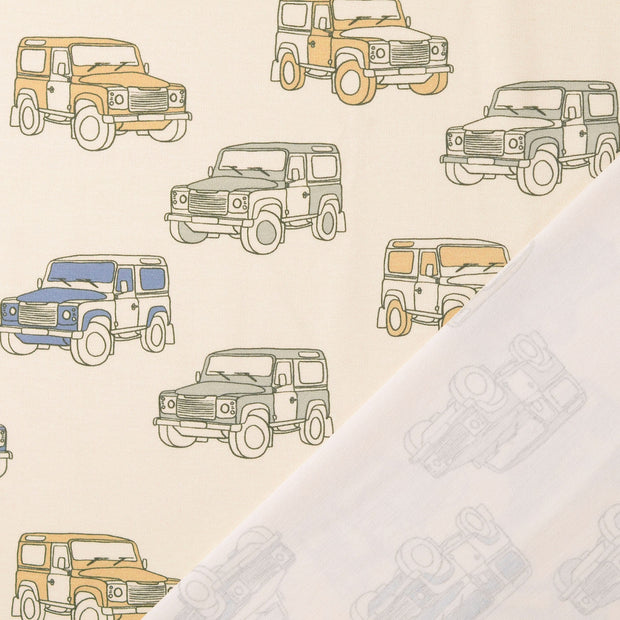 Jersey fabric Cars Off White