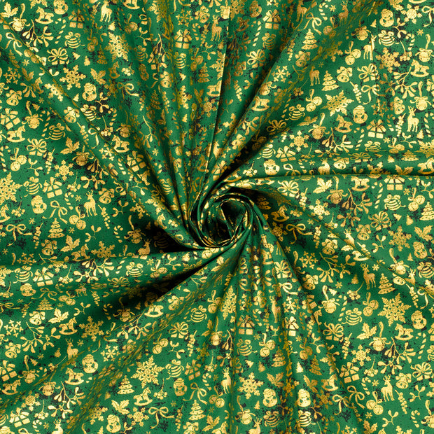 Cotton Poplin fabric Green printed and foil 