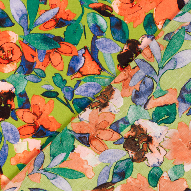 Linen Look fabric Flowers printed 