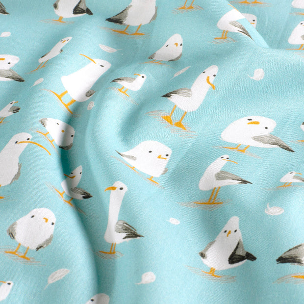 Cotton Poplin fabric Birds Baby Blue