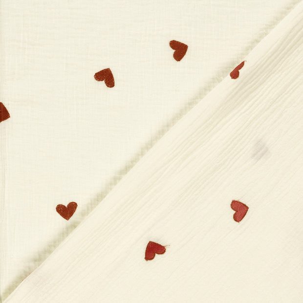 Muslin fabric Hearts embroidered 