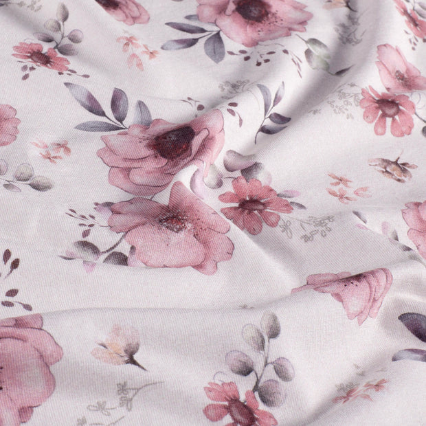 Jersey fabric Flowers Optical White