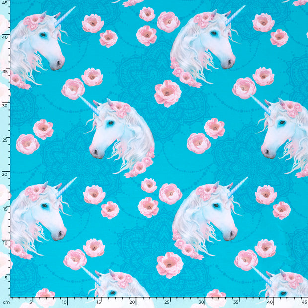 French Terry fabric Unicorn Dark Mint
