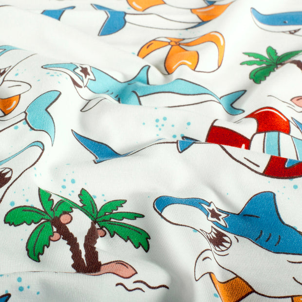 Jersey fabric Sharks Off White