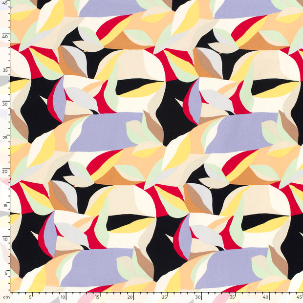 Cotton Satin fabric Leaves Salmon