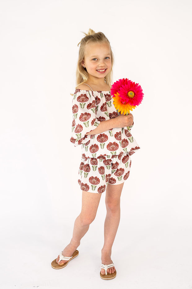 Mousseline stof Bloemen Gebroken wit