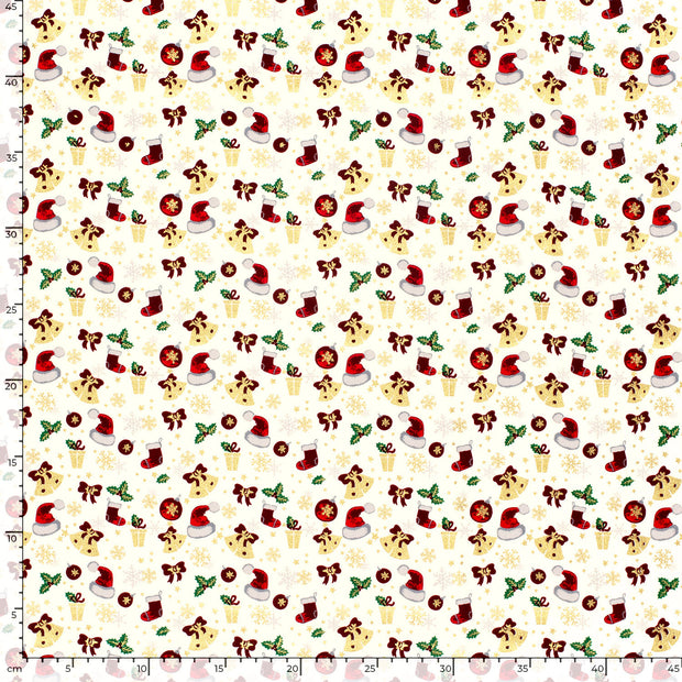 Cotton Poplin fabric Ornaments Off White