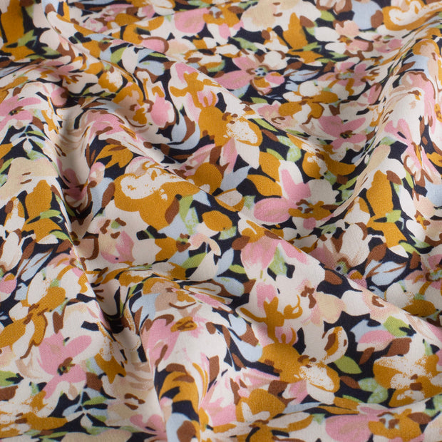Viscosa Poplin tela Flores Ocre