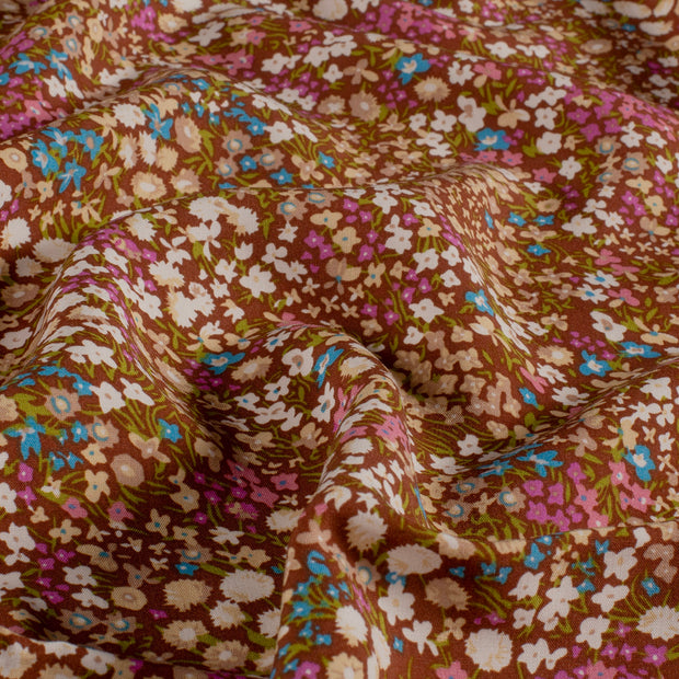 Viscose Poplin fabric Flowers Brown