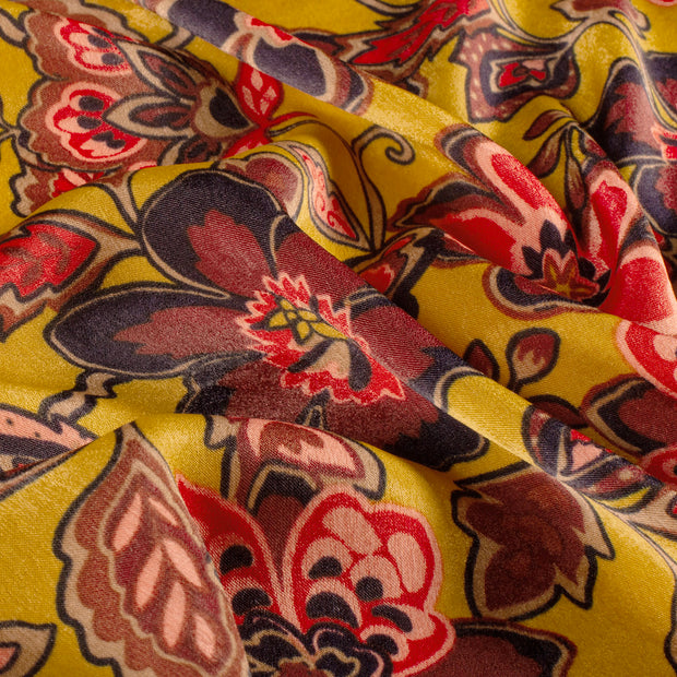 Satin Velvet fabric Flowers Oker