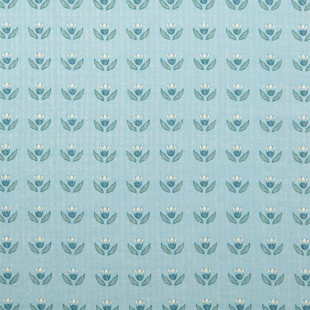 Cotton Poplin fabric Flowers Baby Blue