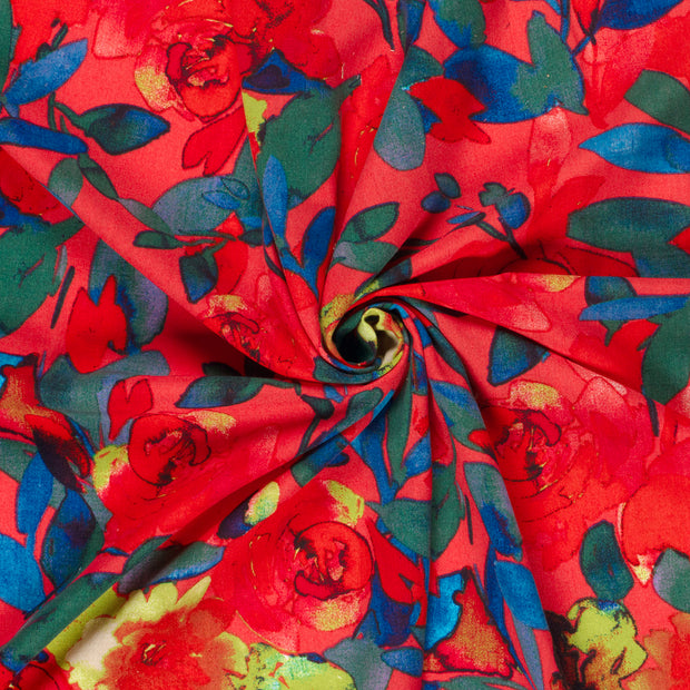 Linen Look fabric Dark Red printed 