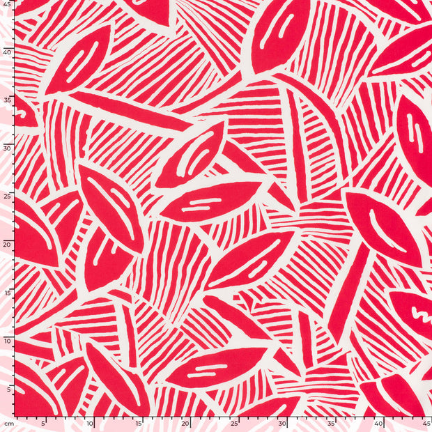 Cotton Satin fabric Leaves Dark Red