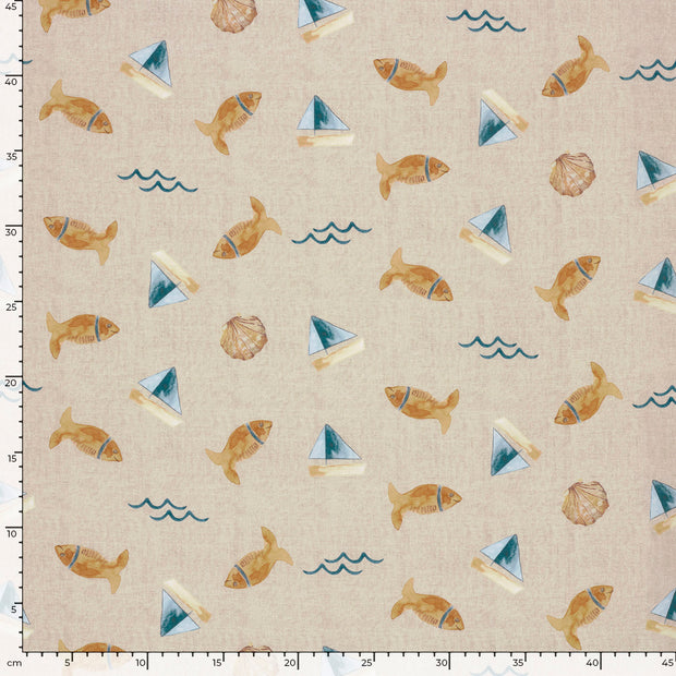 Cotton Poplin fabric Anchors Beige
