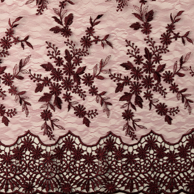 Lace fabric Flowers embroidered with border 