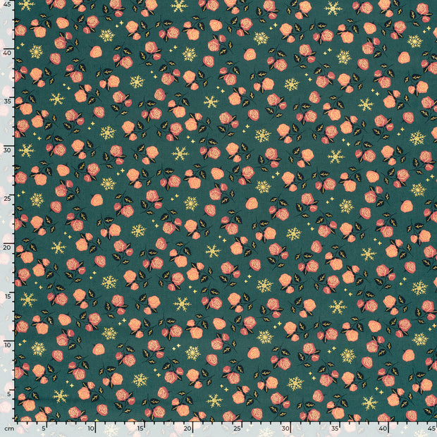 Cotton Poplin fabric Christmas stars Khaki Green