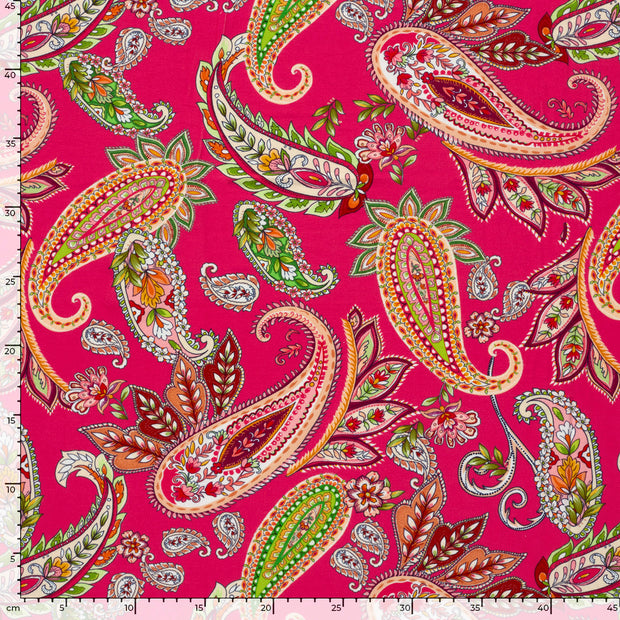 Viscose Vortex Jersey fabric Paisley Fuchsia