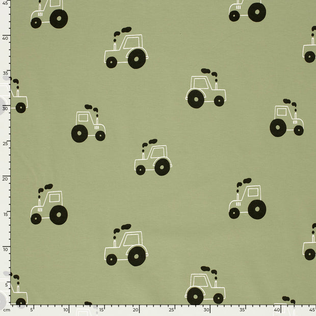 Jersey fabric Tractors Olive Green