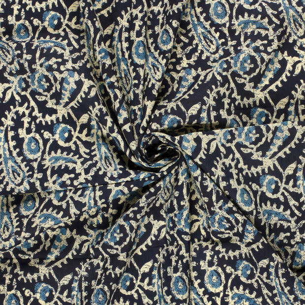 Voile fabrik Indigoblau bedruckt 
