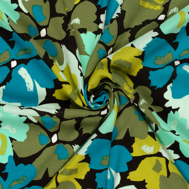 Borken Crepe fabric Khaki Green printed 