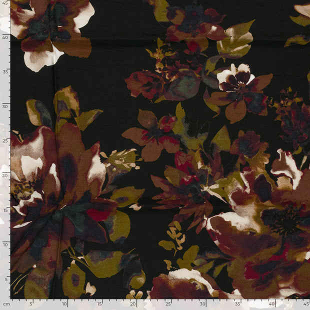 Viscose Nylon Crepe fabric Flowers Black