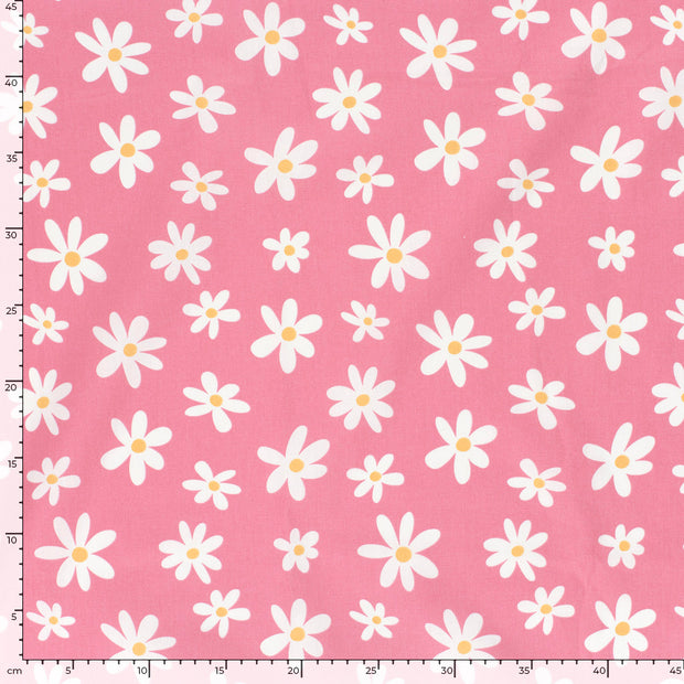 Popeline de Coton tissu fleurs Rose