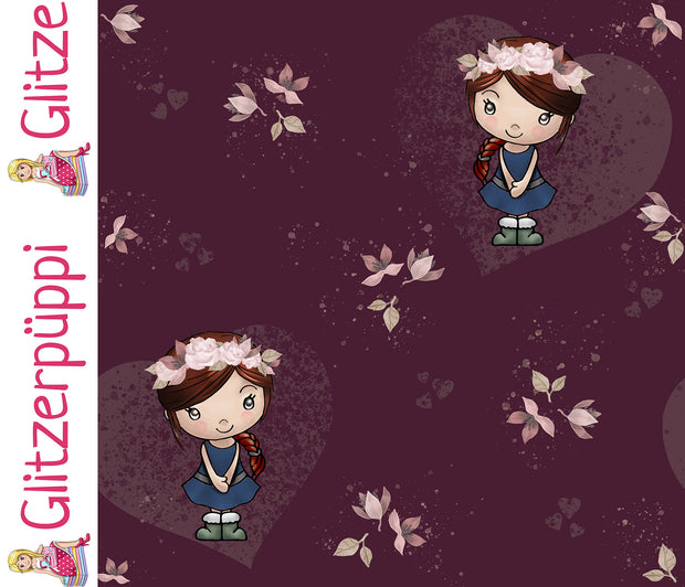 French Terry fabric Cartoon Wine red