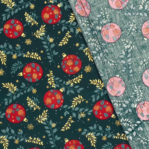 Cotton Poplin fabric Christmas stars printed and foil 