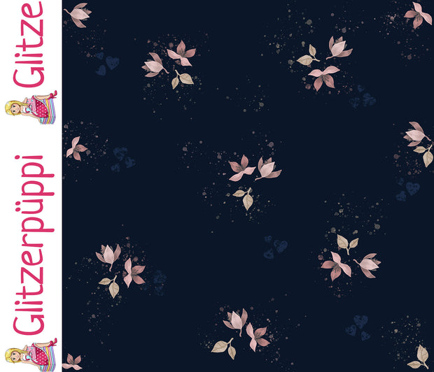 French Terry fabric Leaves Navy