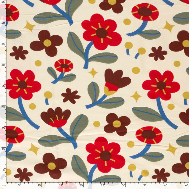 French Terry fabric Flowers Beige