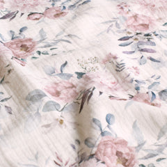 Muslin digital printed Flowers Off White